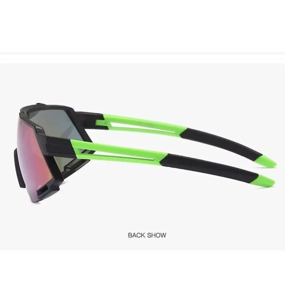 Sport Men Sunglasses Cycling Running Glasses Green Reflective Mirrored Lens Fish
